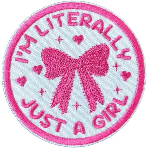 Ncyda Bestickter Aufnäher mit der Aufschrift "I'm Literally Just a Girl", 7,6 cm, lustige rosa Fliege, zum Aufbügeln oder Aufnähen, für Rucksäcke, Kleidung, Hüte, Jeans, Hundegeschirr, Mädchen von Ncyda
