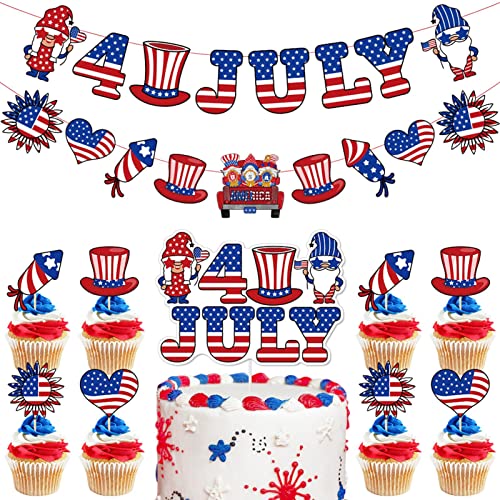 Neamou Patriotisches Stern-Luftschlangen-Banner, Wimpelkette mit amerikanischer Flagge,Vereinigte Staaten Cupcake Topper Stick Flags Banner | Dekorationen zum 4. Juli, Banner und Kuchenaufsätze, von Neamou