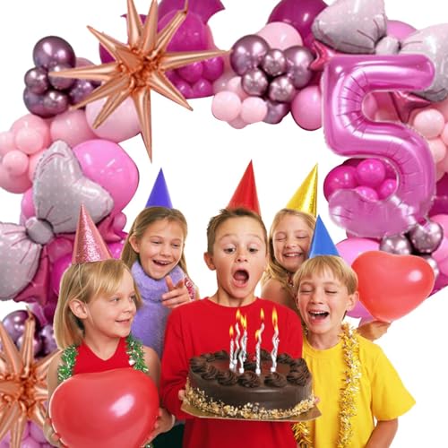 Neamou Rosa Partyballons,Rosa Ballon-Geburtstagsparty-Set - Rosa Schleife-Zahlen-Partyballons | Rosafarbene Rosen-Ballonschleife, Folien-Zahlen-Latex-Luftballons, Metallschleifen-Hintergrund, alles von Neamou