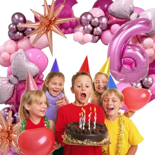 Neamou Rosa Partyballons,Rosa Ballon-Geburtstagsparty-Set - Schleifen-Zahlen-Party-Luftballons-Set für Geburtstagsfeier | Rosafarbene Rosen-Ballonschleife, Folien-Zahlen-Latex-Luftballons, von Neamou