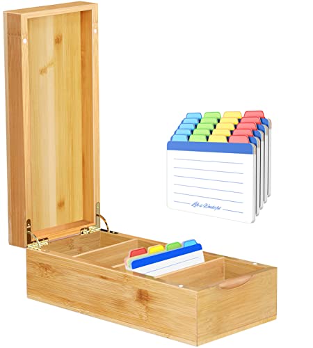Neando Visitenkarten-Organizer aus Bambus für 2 x 3,5 Karten - 600 Karten Kapazität Holzhalter mit Deckel, 4 Fächer, inklusive 20 dicken Karteikarten - Natürliche Mini-Karteibox Neando Visitenkarten-Organizer aus Bambus für 2 x 3,5 Karten - 600 Karten Kapazität Holzhalter mit Deckel, 4 Fächer, inklusive 20 dicken Karteikarten - Natürliche Mini-Karteibox von Neando