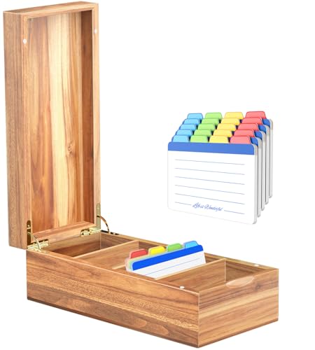 Neando Visitenkartenhalter aus Akazienholz mit Deckel – 5,1 x 8,9 cm Karteikarten-Organizer mit 5 Fächern, hält 600 Karten, Magnetverschluss, 20 leere Tabs – Rustikale Schreibtisch-Aktenbox für Büro Neando Visitenkartenhalter aus Akazienholz mit Deckel – 5,1 x 8,9 cm Karteikarten-Organizer mit 5 Fächern, hält 600 Karten, Magnetverschluss, 20 leere Tabs – Rustikale Schreibtisch-Aktenbox für Büro von Neando