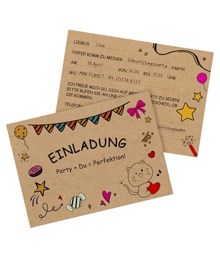 Nearockle Einladungskarten Kindergeburtstag Mädchen Junge 12 Stück，DIY Einladungskarten Geburtstag Kraftpapier Geburtstagseinladungen Für Kinder und Jugendliche（Stift Nicht Enthalten） von Nearockle