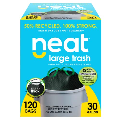 Neat Müllbeutel mit Kordelzug, 30 Liter, 3-lagig, umweltfreundlich, 50% recyceltes Material, neutralisiert und geruchstechnologie, wendbar, schwarz und weiß von Neat
