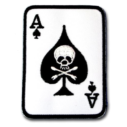 NeatPatch Pik Ace of Spades Totenkopf-Aufnäher, bestickt, zum Aufnähen oder Aufbügeln auf Pokerkarten, Metall-Tattoo-Emblem, Handwerk für Taschen, Jacken, T-Shirts, Hüte von NeatPatch