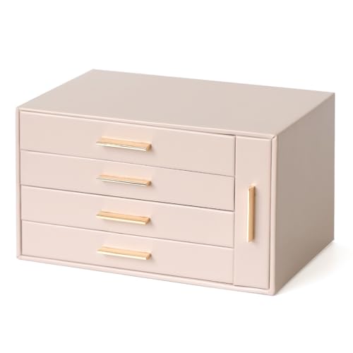 Neateam Schmuckaufbewahrung Groß Schmuckkästchen Modern Schmuckkasten Ohrringe Organizer Jewelry Box Schmuck Organizer Schmuckschatulle mit 5 Schubladen Rosa für Damen Mädchen Halsketten Aufbewahrung von Neateam