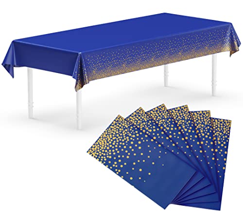 Neatiffy 137 cm x 274 cm 6er-Pack rechteckige Tischdecken aus Kunststoff für Picknick-/Camping-/Party-/Bankett-Tischdecken. Einweg-/Mehrwegtischdecken Blau mit Goldenen Punkten von Neatiffy