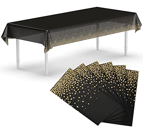 Neatiffy 137 cm x 274 cm 6er-Pack rechteckige Tischdecken aus Kunststoff für Picknick-/Camping-/Party-/Bankett-Tischdecken. Einweg-/Mehrwegtischdecken Schwarz mit Goldenen Punkten von Neatiffy