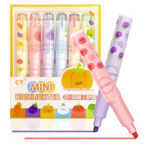 NebulaGlam Pastell Textmarker Set, 6 PCS Aesthetic Marker Stifte Textmarker Set Gemüsemuster, Highlighter Pen für Journal Bibel Planer Notes School Office Supplies von NebulaGlam