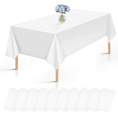 10 Stück Einweg Tischdecke Weiß, 137 x 274 cm Kunststoff Tischdecke Rolle, Wasserdicht Geburtstag Tischdecken, Kunststoff Rechteckige Tischabdeckung für Party Hochzeit Picknick Geburtstags von Necdeol