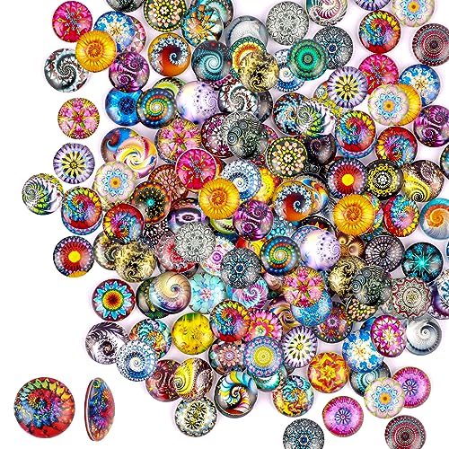 120 Stück Gemischte Farbe Glassteine, 12mm Muggelsteine Bunt, Runde Mosaik Kuppel Glas Cabochons, Glassteine Deko für die Herstellung, Anhänger, Schmuckherstellung und Manschettenknöpfe von Necdeol