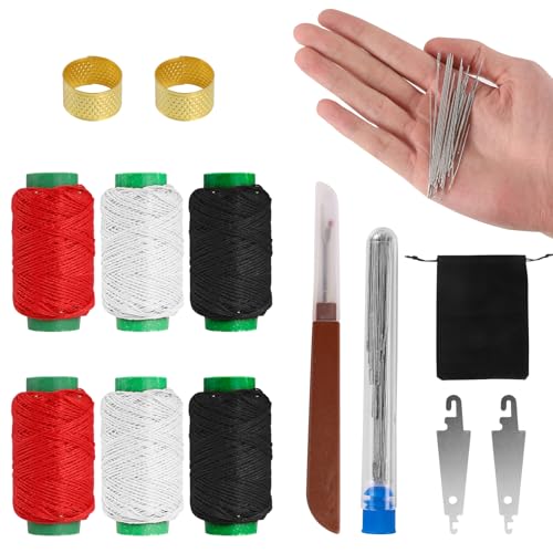 Leder Nähset, 37 Stück Ledernadel Set, Leder Werkzeuge Set, Ledernähset mit Nähnadeln, Hochleistungs-Nähset mit Bohr Ahle Fingerhut und Wachsfaden für Reparaturen, Nähahle, Handnähen Leder Nähset, 37 Stück Ledernadel Set, Leder Werkzeuge Set, Ledernähset mit Nähnadeln, Hochleistungs-Nähset mit Bohr Ahle Fingerhut und Wachsfaden für Reparaturen, Nähahle, Handnähen von Necdeol