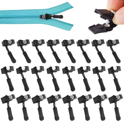 Reißverschluss Zipper Reparatur, 24 Stück Universell Fix-Reißverschlusszieher, Reißverschlussschieber Ersatz, Reißverschluss Anhänger für Jacke, Rucksack, Gepäck, Schlafsack(Schwarz) von Necdeol