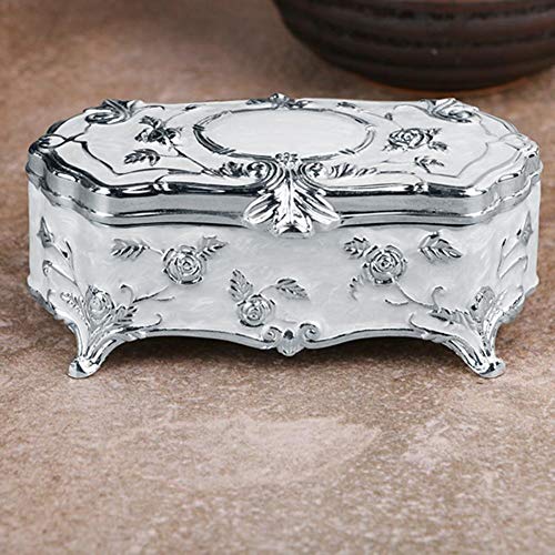 Neckip Vintage Schmuckschatulle Kleine Größe Schmuckschatulle Mode Weiß Emaille Zink-Legierung Metall Schmuckschatulle Mit Geschnitzten Blumen Für Stäbchen Lagerung von Neckip