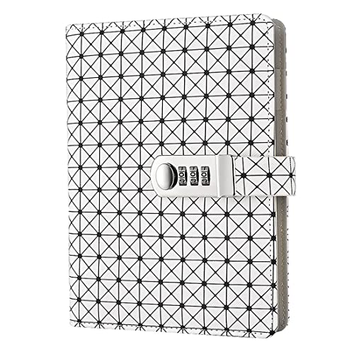 NectaRoy PU Leder Zahlenschloss Tagebuch Schreiben Notebook, Gitter Muster Passwort Tagebuch Notizblock, Tagebuch Notizbuch mit Kombinationsschloss Stift halter, 210x145mm von NectaRoy