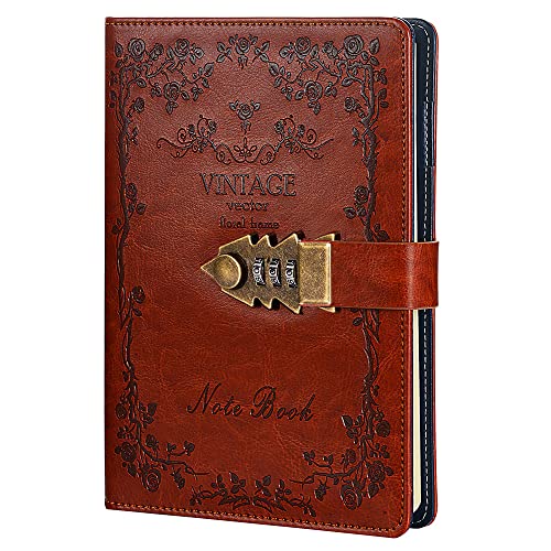 NectaRoy PU Leder Zahlenschloss Tagebuch Schreiben Notebook Planer Organizer, Passwort Tagebuch Notizblock, Secret Tagebuch Notizbuch mit Kombinationsschloss, 215 * 150mm von NectaRoy