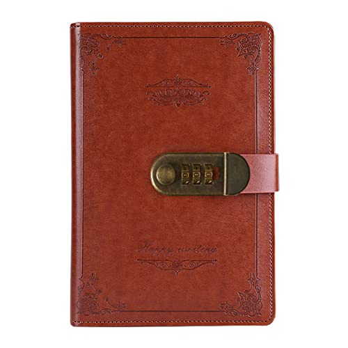 NectaRoy Retro Vintage PU Leder Zahlenschloss Tagebuch Schreiben Notebook Planer Organizer, Passwort Tagebuch Notizblock mit Stift halter, Größe 215x145mm von NectaRoy