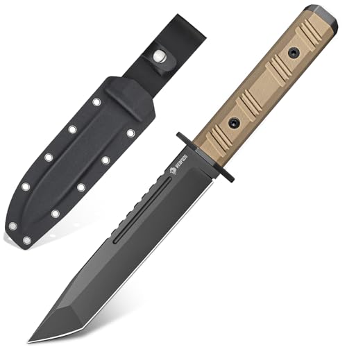 NedFoss BRAVE Bowiemesser, 17.2CM D2 Stahl FULL TANG Outdoor Messer mit G10 Griff & Kydex Scheide, Survival Messer mit Titanium, Großes Jagdmesser, Bushcraft Messer für Camping, Geschenk, Sammlung von NedFoss