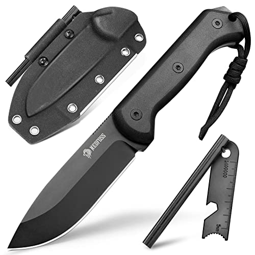 NedFoss SEAL BK Outdoor Messer, 10.8CM Full Tang Survival Messer mit Feuerstahl & Schärfer, Bushcraft Messer mit G10 Griff & Kydexholster, Scharfe Jagdmesser mit Titanbeschichtung in Geschenk-Box von NedFoss