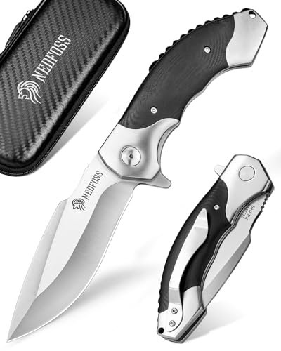 NedFoss SHARK Klappmesser Outdoor, 10CM D2 Stahl Einhandmesser mit G10 Griff, Große Taschenmesser mit Liner Lock & Kugellager, Outdoor Messer mit Glip, Survival Messer in Geschenk-Box für Sammlung von NedFoss