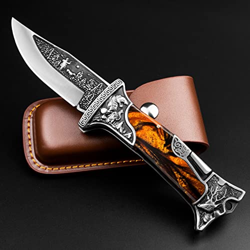 NedFoss TIGER-ROAR Zweihandmesser, Legale mitführbares Taschenmesser, 10cm Klappmesser mit Holster, Schwere EDC Messer mit Gürtelclip, Scharfes Zweihand Klappmesser Outdoor für Sammlung & Geschenke von NedFoss