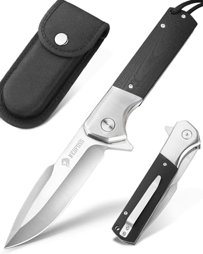 NedFoss BEAST Klappmesser, Klingenlänge 10cm aus D2 Stahl Taschenmesser mit G10 Griff, Einhandmesser mit Liner Lock & Kugellager, Outdoor Messer mit Clip, Survival Messer für Sammlung & Geschenk von NedFoss