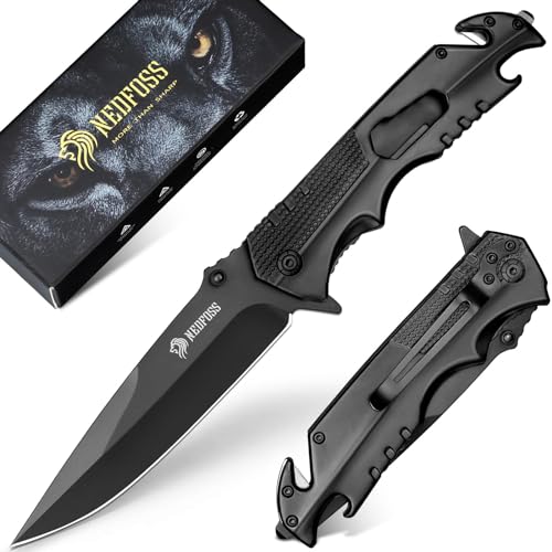 NedFoss FA48 Taschenmesser, 10cm Rettungsmesser mit Gurtschneider, Glasbrecher &Flaschenöffner, Klappmesser mit Liner Lock& Kugellager, Einhandmesser für Auto, Survival Rescue messer Outdoor mit Glip NedFoss FA48 Taschenmesser, 10cm Rettungsmesser mit Gurtschneider, Glasbrecher &Flaschenöffner, Klappmesser mit Liner Lock& Kugellager, Einhandmesser für Auto, Survival Rescue messer Outdoor mit Glip von NedFoss
