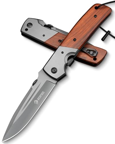 NedFoss DA52 Klappmesser, 28cm Großes Einhandmesser mit Holzgriff & Liner Lock, Taschenmesser mit Clip, Outdoor Survival Messer, Gartenmesser, Brotmesser für den Alltag, als Sammlung & Geschenk von NedFoss