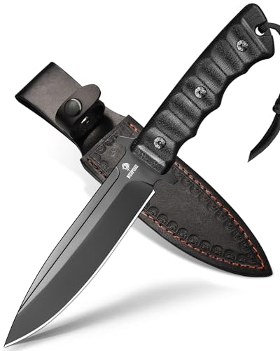 NedFoss BLACK PHOENIX Outdoor Messer feststehend, 28cm Full Tang Survival- mit G10 Griff, Jagdmesser mit Holster, Scharfe Camping- als Bushcraft, Gürtelmesser, Fahrtenmesser von NedFoss