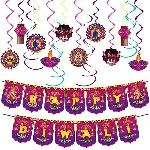 Diwali Dekorationen, Happy Diwali Banner Dekorationen für Zuhause, Festival der Lichter Party Decor Artikel, Deepavali Hängende Wirbel Girlande Indische Dekorationen für Pooja Puja Hochzeit Diwali von NeeKCheers