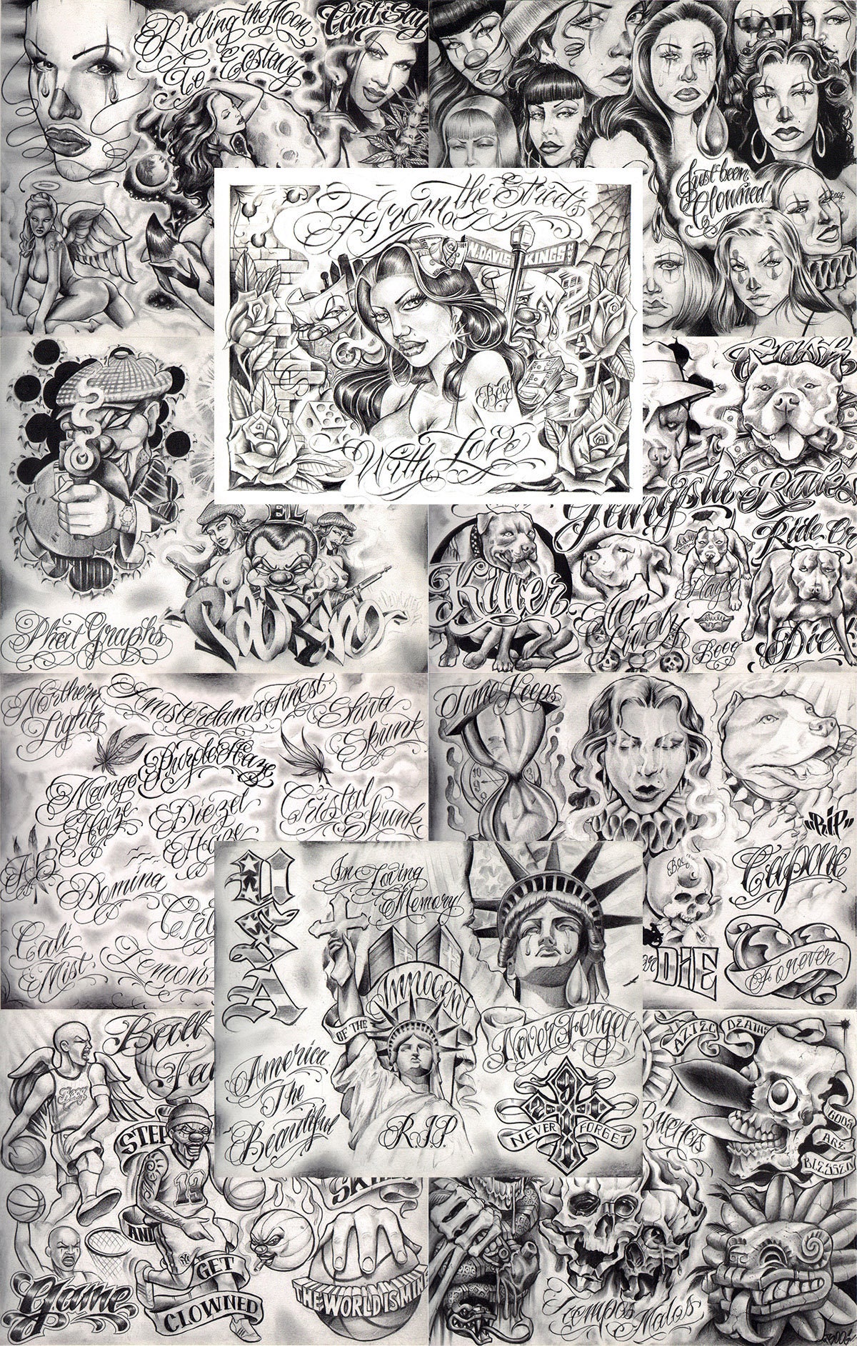 Boog From The Streets With Love Gangsta Style Tattoo Flash 10 Blatt Set 11x14" A, Tolles Shop Investment Für Display, Lowrider Kunstwerk Boog From The Streets With Love Gangsta Style Tattoo Flash 10 Blatt Set 11x14" A, Tolles Shop Investment Für Display, Lowrider Kunstwerk von NeedfulThingsByMatt
