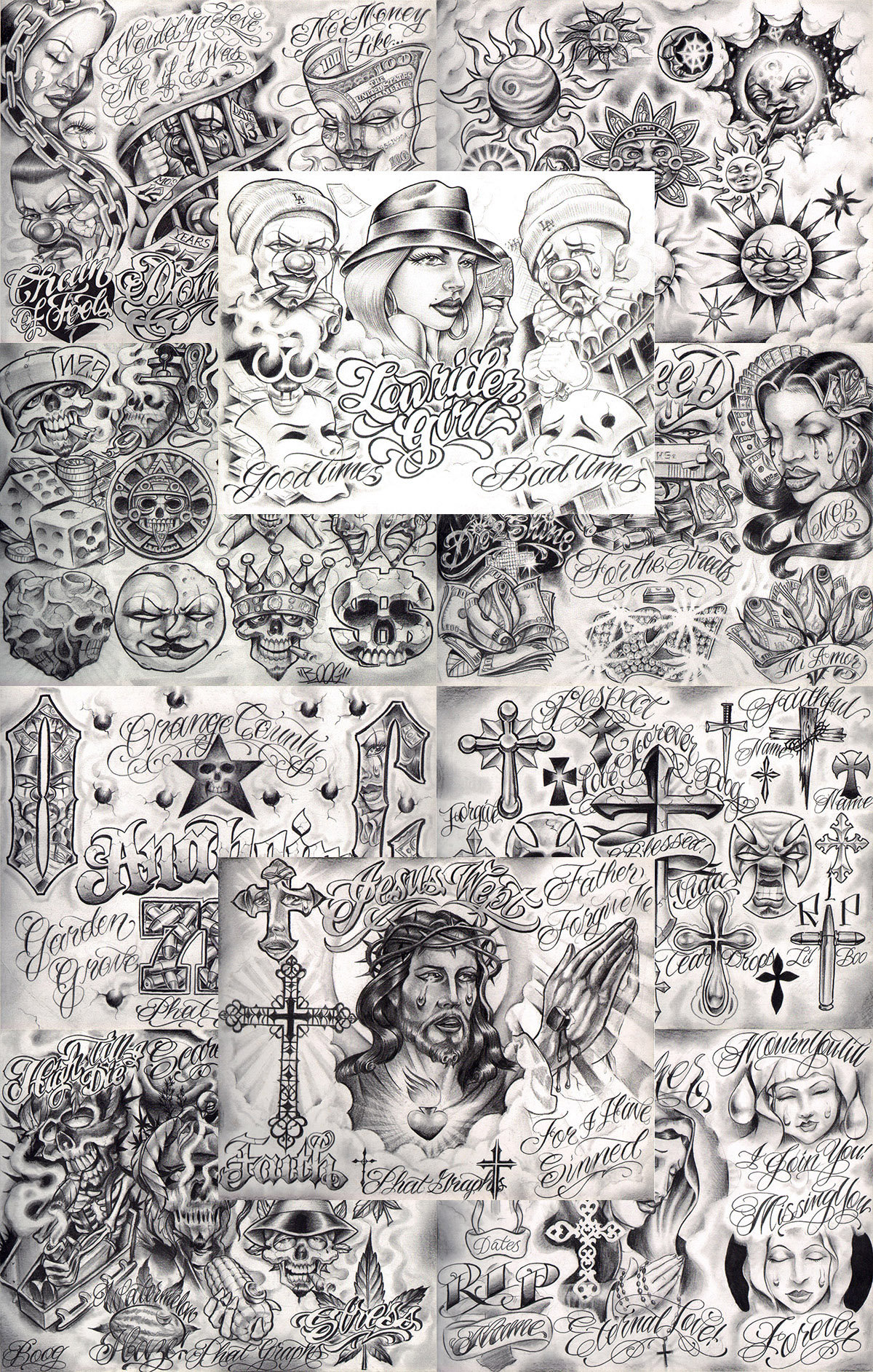 Boog From The Streets With Love Gangsta Style Tattoo Flash 10 Blatt Set 11x14" C, Tolles Shop Investment Für Display, Lowrider Kunstwerk Boog From The Streets With Love Gangsta Style Tattoo Flash 10 Blatt Set 11x14" C, Tolles Shop Investment Für Display, Lowrider Kunstwerk von NeedfulThingsByMatt