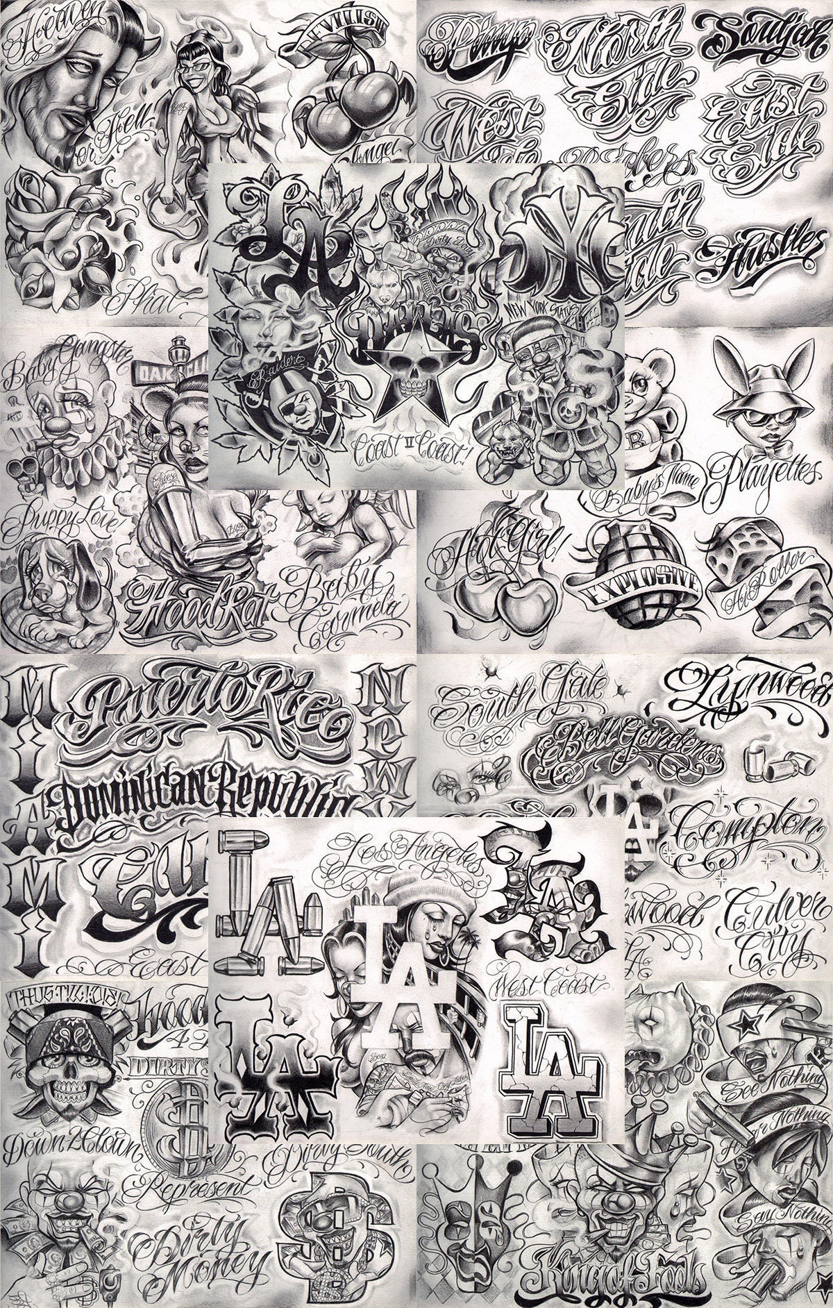 Boog From The Streets With Love Gangsta Style Tattoo Flash 10 Blatt Set 11x14" D, Tolles Shop Investment Für Display, Lowrider Kunstwerk Boog From The Streets With Love Gangsta Style Tattoo Flash 10 Blatt Set 11x14" D, Tolles Shop Investment Für Display, Lowrider Kunstwerk von NeedfulThingsByMatt