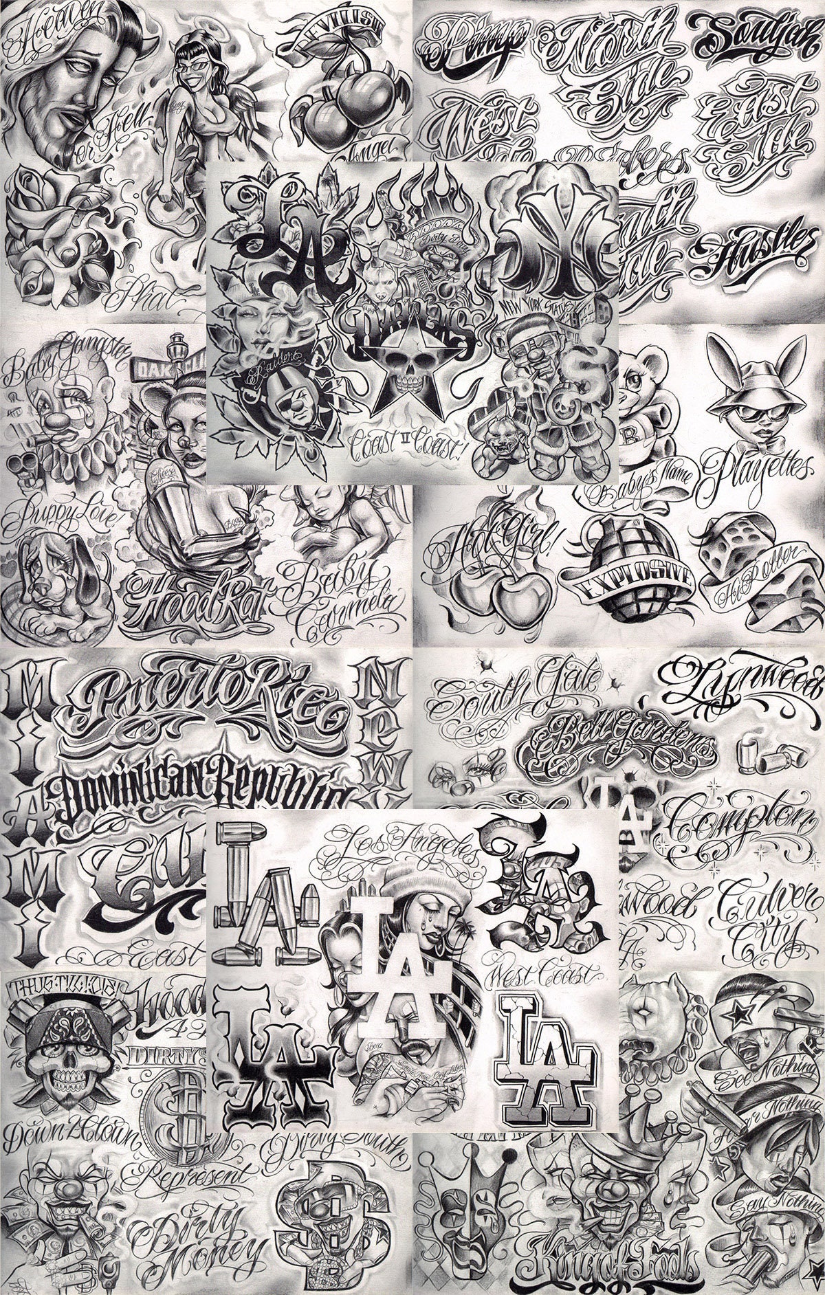 Boog From The Streets With Love Gangsta Style Tattoo Flash 10 Blatt Set 11x14" D, Tolles Shop Investment Für Display, Lowrider Kunstwerk von NeedfulThingsByMatt