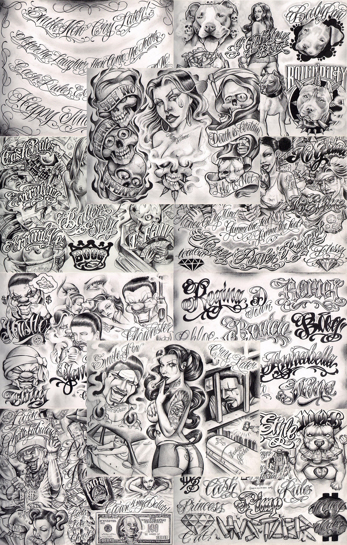 Boog From The Streets With Love Gangsta Style Tattoo Flash 10 Blatt Set 11x14" E, Tolles Shop Investment Für Display, Lowrider Kunstwerk Boog From The Streets With Love Gangsta Style Tattoo Flash 10 Blatt Set 11x14" E, Tolles Shop Investment Für Display, Lowrider Kunstwerk von NeedfulThingsByMatt