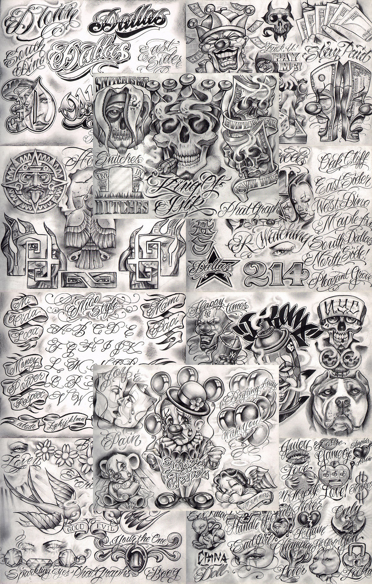 Boog From The Streets With Love Gangsta Style Tattoo Flash 10 Blatt Set 11x14" G, Tolles Shop Investment Für Display, Lowrider Kunstwerk Boog From The Streets With Love Gangsta Style Tattoo Flash 10 Blatt Set 11x14" G, Tolles Shop Investment Für Display, Lowrider Kunstwerk von NeedfulThingsByMatt