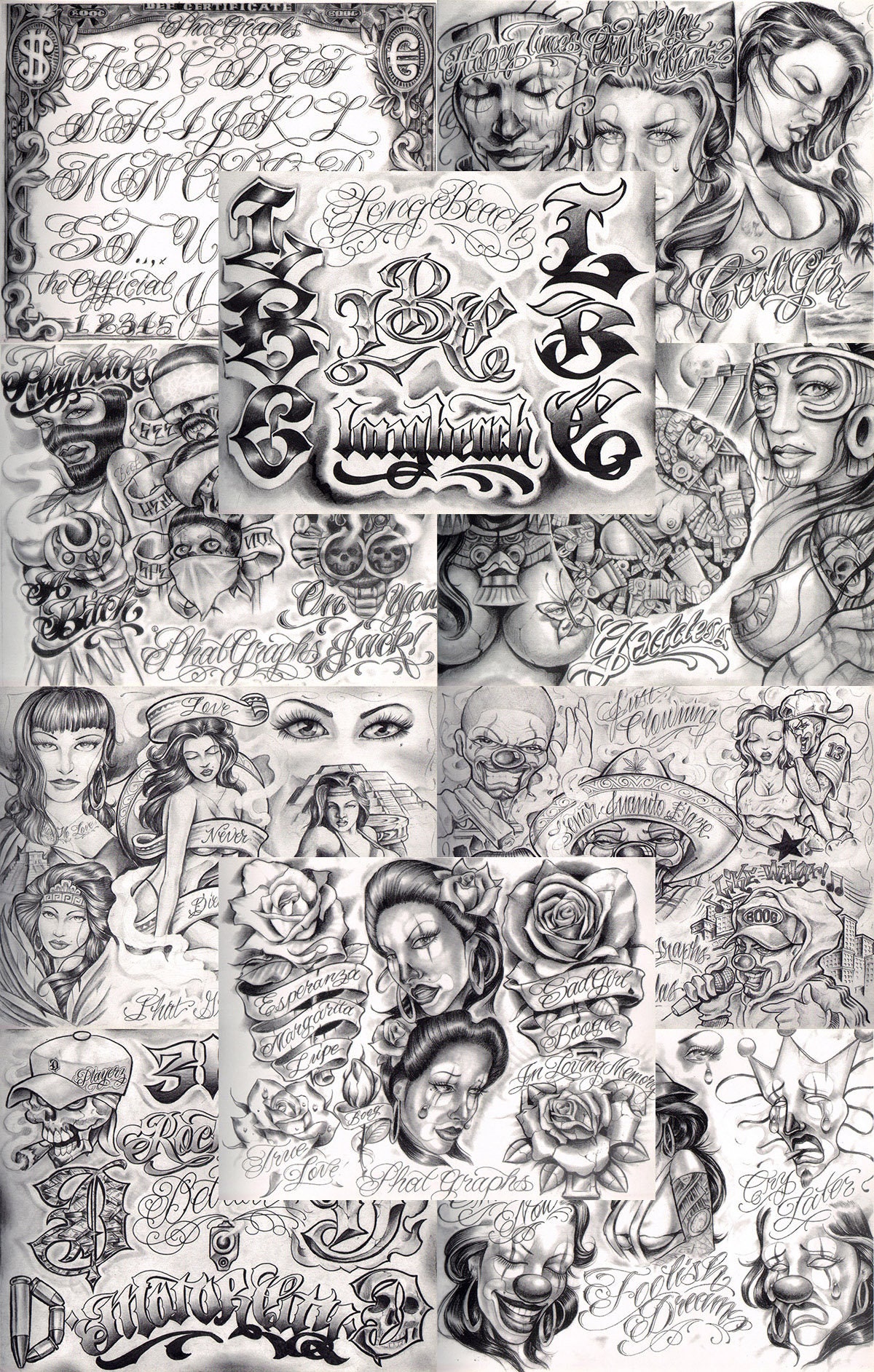 Boog From The Streets With Love Gangsta Style Tattoo Flash 10 Blatt Set 11x14" K, Tolles Shop Investment Für Display, Lowrider Kunstwerk Boog From The Streets With Love Gangsta Style Tattoo Flash 10 Blatt Set 11x14" K, Tolles Shop Investment Für Display, Lowrider Kunstwerk von NeedfulThingsByMatt