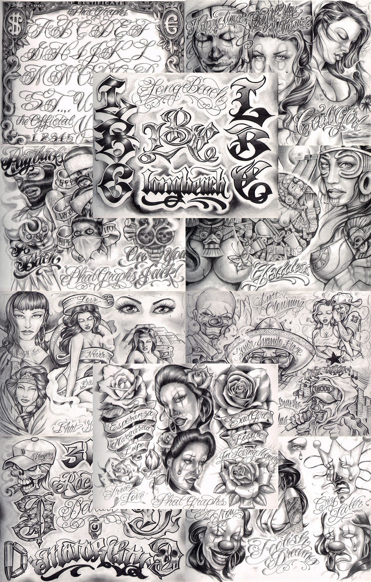 Boog From The Streets With Love Gangsta Style Tattoo Flash 10 Blatt Set 11x14" K, Tolles Shop Investment Für Display, Lowrider Kunstwerk von NeedfulThingsByMatt