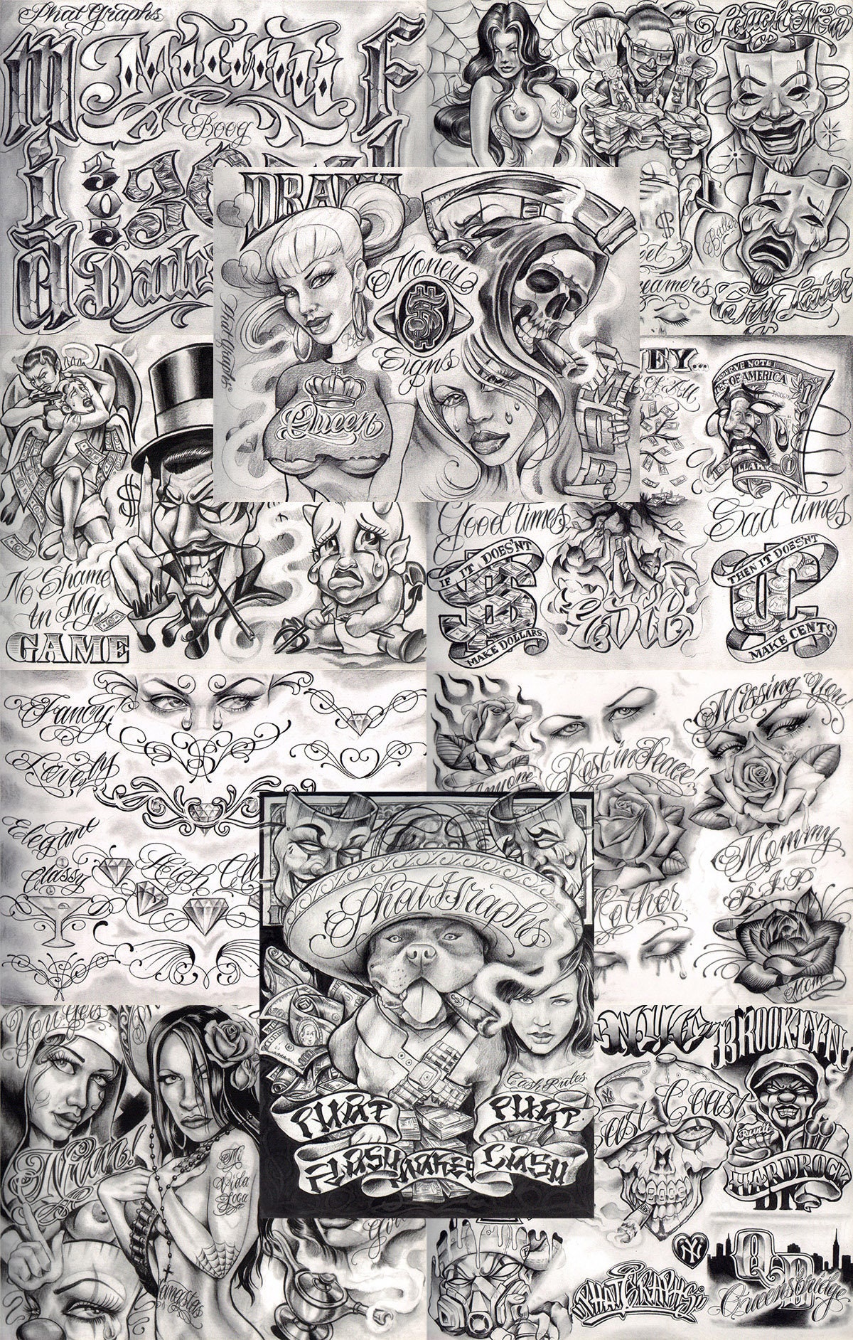 Boog From The Streets With Love Gangsta Style Tattoo Flash 10 Sheet Set 11x14" J, Tolles Shop Investment Für Display, Lowrider Kunstwerk von NeedfulThingsByMatt