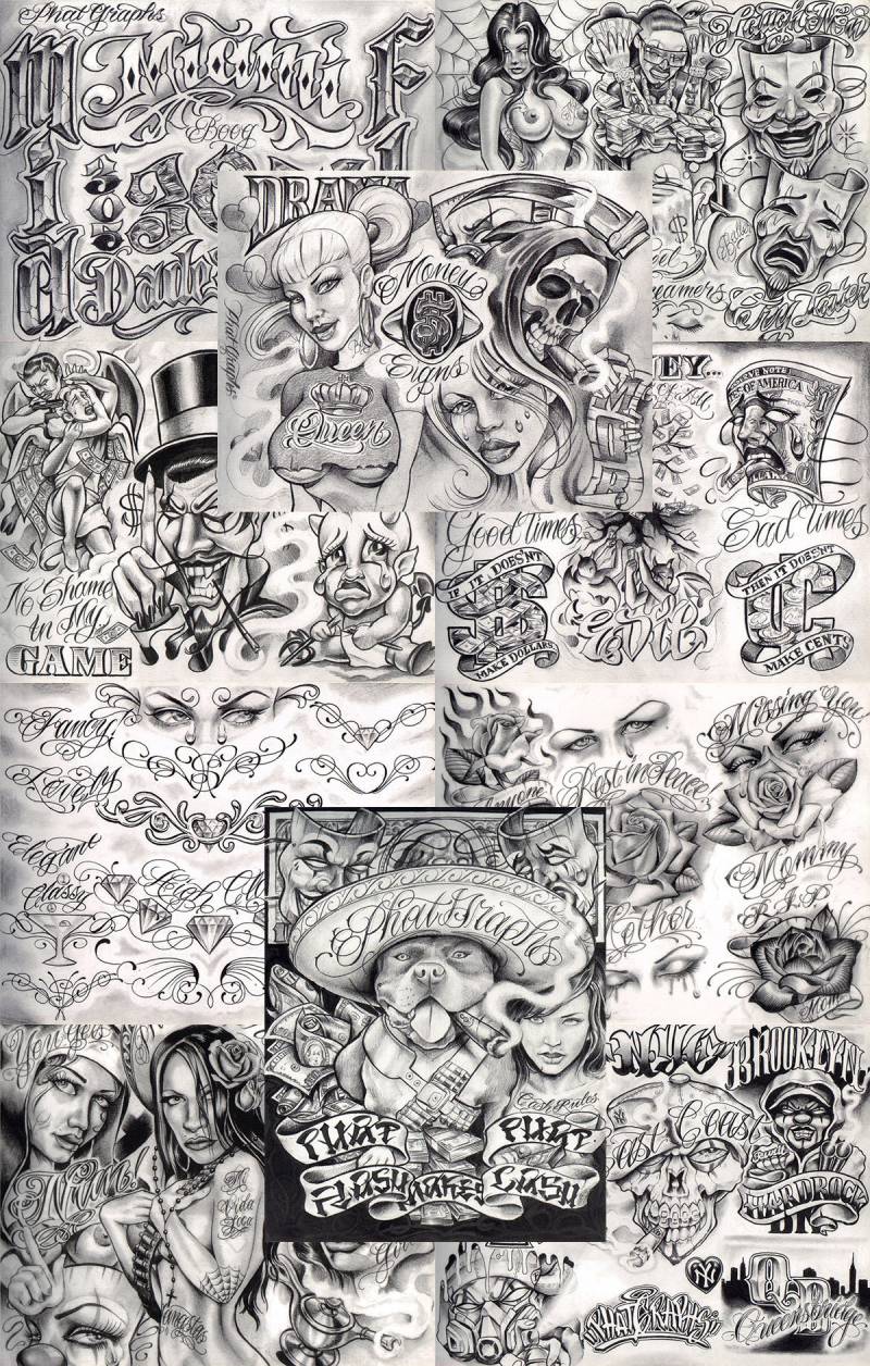 Boog From The Streets With Love Gangsta Style Tattoo Flash 10 Sheet Set 11x14" J, Tolles Shop Investment Für Display, Lowrider Kunstwerk von NeedfulThingsByMatt