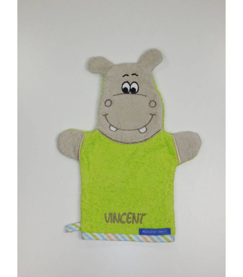 Morgenstern Waschhandschuh Hippo Mit Name Besticktgeschenk Zur Geburtgeschenk Taufeneedlecat Stickatelier von NeedleCatAtelier