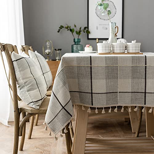 Neelvin Farmhouse Tischdecke Nähte Quaste Büffel Plaid Baumwolle Leinen Tischdecke Stoff Faltenfrei Waschbar Wasserdicht Tischdecke für Küche Essen von Neelvin