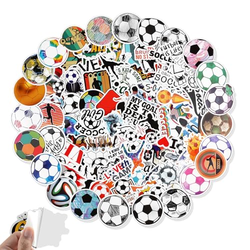 100 Stück Fußball Sticker, Wasserdichte Fussball Sticker, Wiederverwendbare Fußball Vinyl Aufkleber Kinder, UV-beständig, für Laptop, Wasserflasche, Gepäck, Coole Geschenk für Kinder, Fans von Neerow
