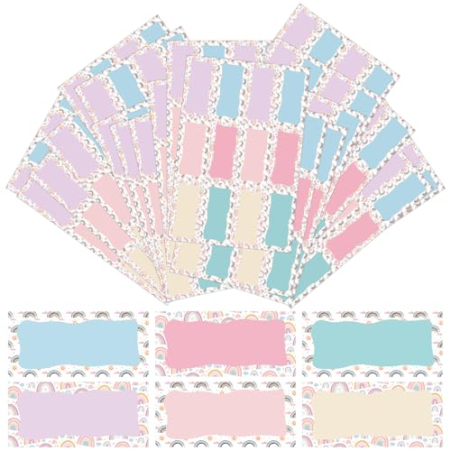 240 Stück Etiketten Selbstklebend Schule, Buchetiketten Schule, Namensetiketten zum Beschriften, 6 Farben Klebeetiketten Schuletiketten 3.5 x 7.5 cm für Schulkind Kinder Junge Mädchen (Stil B) von Neerow