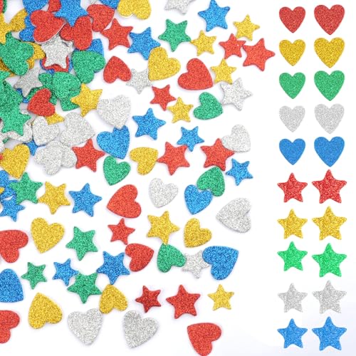 300 Stück Glitter Schaumstoff Aufkleber, Glitzernde Moosgummi Sticker, Bunte Sterne Herz Sticker Selbstklebende für Sammelalben Grußkarten Schultüte Kinder Basteln Dekoration 300 Stück Glitter Schaumstoff Aufkleber, Glitzernde Moosgummi Sticker, Bunte Sterne Herz Sticker Selbstklebende für Sammelalben Grußkarten Schultüte Kinder Basteln Dekoration von Neerow