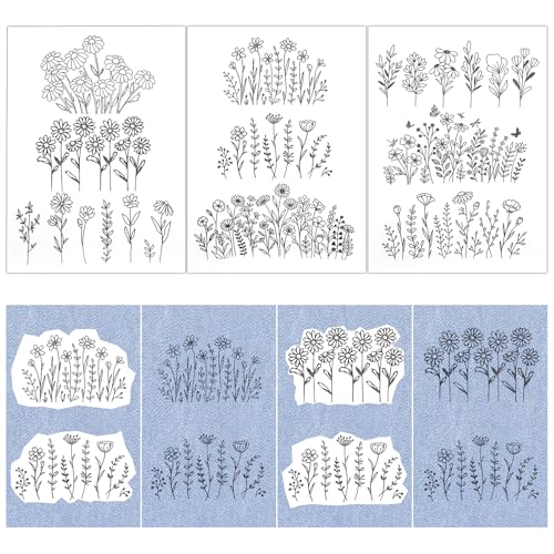74 Stück Stickvorlagen Wasserlöslich, 3 Blatt Selbstklebend Sticken Vorlagen, Embroidery Pattern, Stickmuster für DIY Stickerei, Kreuzstich, Handarbeit von Neerow