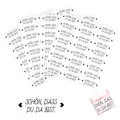 Aufkleber Schön Dass Du Da Bist, 96 Stück Sticker Schön Dass Du Da Bist, Rechteckig Gastgeschenke Sticker 5x1,8cm für Hochzeitsdeko, Geburtstag, Taufe, Kommunion, Gastgeschenke Deko Aufkleber Schön Dass Du Da Bist, 96 Stück Sticker Schön Dass Du Da Bist, Rechteckig Gastgeschenke Sticker 5x1,8cm für Hochzeitsdeko, Geburtstag, Taufe, Kommunion, Gastgeschenke Deko von Neerow
