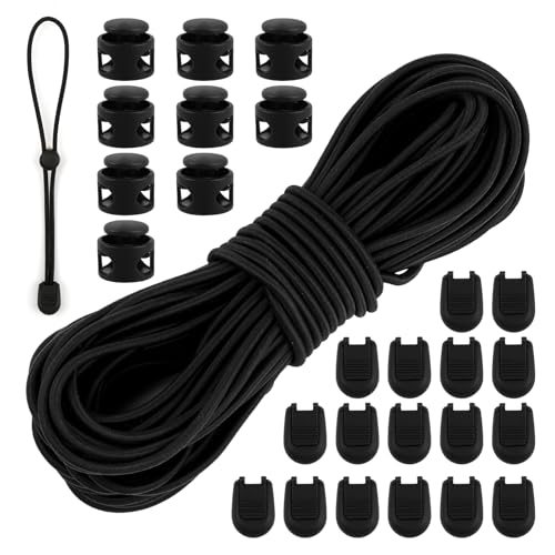 Elastische Gummischnur, 3 mm x 15 m Gummiseil mit 20 Stück Kordelstopper 2 Loch, 40 Stück Kordelendschloss, Rund Gummikordel Gummiband Schwarz für Rucksack Bekleid Wäscheleinen Schmuck Elastische Gummischnur, 3 mm x 15 m Gummiseil mit 20 Stück Kordelstopper 2 Loch, 40 Stück Kordelendschloss, Rund Gummikordel Gummiband Schwarz für Rucksack Bekleid Wäscheleinen Schmuck von Neerow