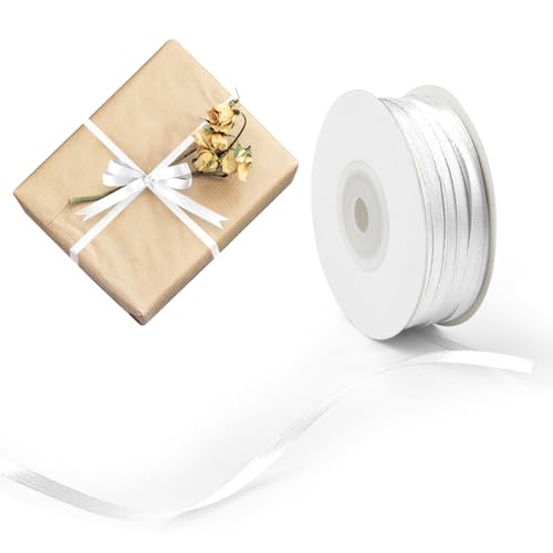 Geschenkband 3mmx91m, Schleifenband Weiß, Satinband zum Einpacken, Geschenkbänder zum Basteln, Satinbänder für Geburtstag Geschenk Verpackung, Handwerk Schleifen, Hochzeit, Taufe Dekoband Geschenkband 3mmx91m, Schleifenband Weiß, Satinband zum Einpacken, Geschenkbänder zum Basteln, Satinbänder für Geburtstag Geschenk Verpackung, Handwerk Schleifen, Hochzeit, Taufe Dekoband von Neerow