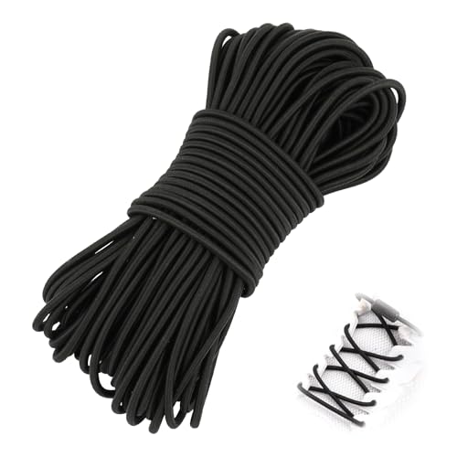 Gummischnur 3mm x 20m, Schwarz Gummiseil Expanderseil, Elastische Gummischnur, Vielseitig Gummiband Rund 3mm für Zelte, Plane, Camping, Netz, Banner (20M) von Neerow